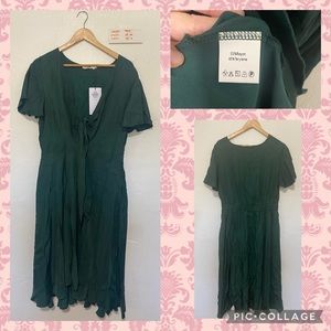 NWT Emerald Green Tie-Front Midi Dress XL